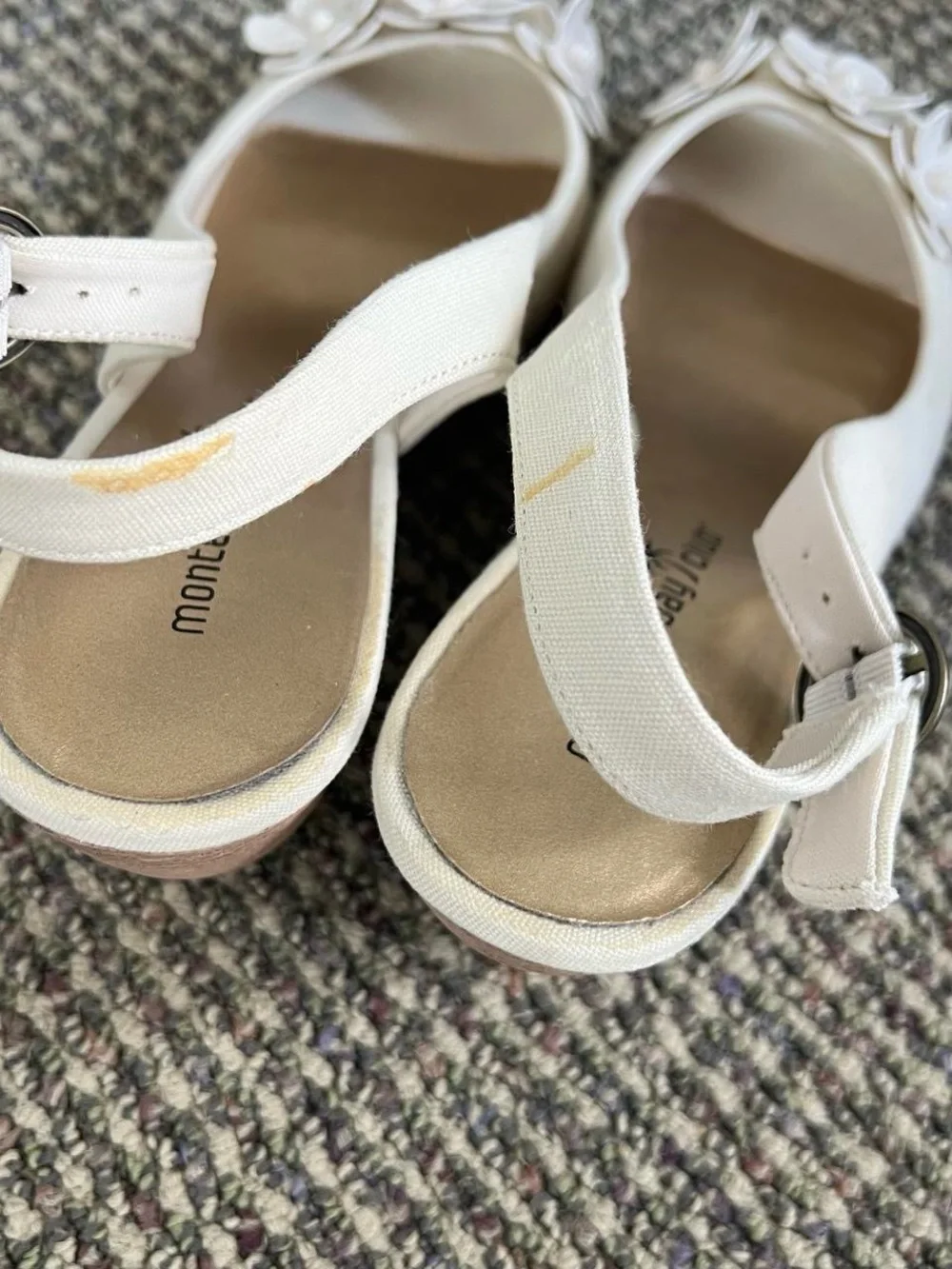 Y2K White Floral Appliqué Slingback Wedge Sandals